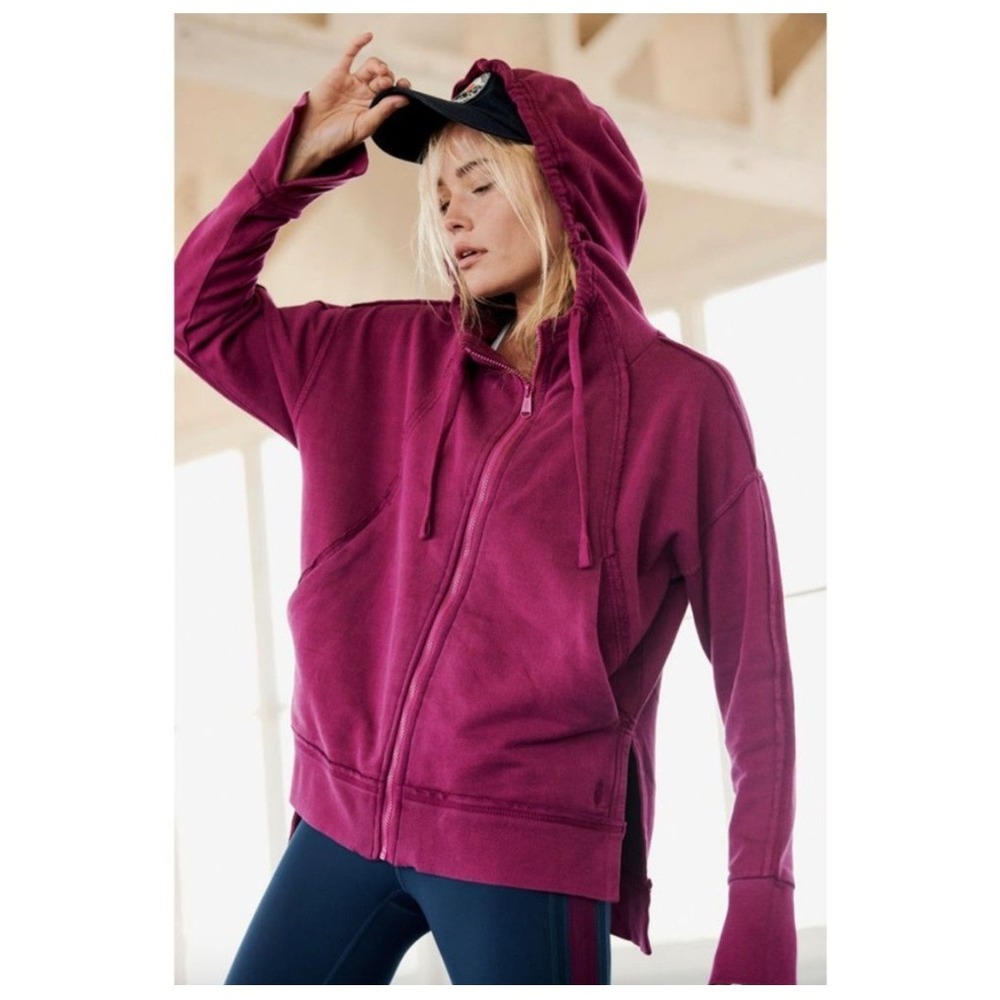 Free People Movement Hype Full Zip Hoodie S Magenta Pink Boho Athleisure